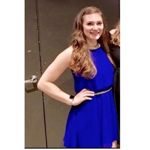 High neck blue chiffon dress